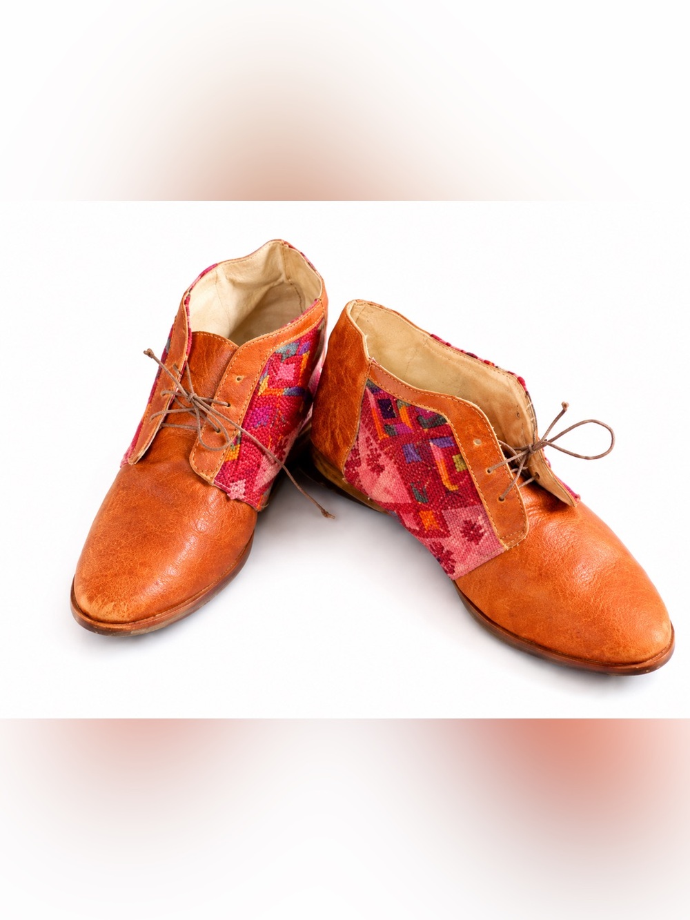 Artisan Leather Lace Up Shoes Woven Textile Boho Folk EU 41